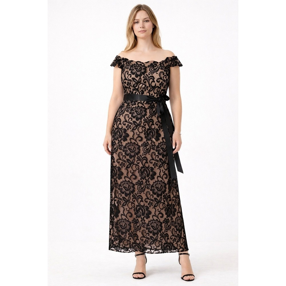 Betsy & Adam Maxi Dress Black Lace  Romantic Feminine Formal Elegant Party‎ 6P